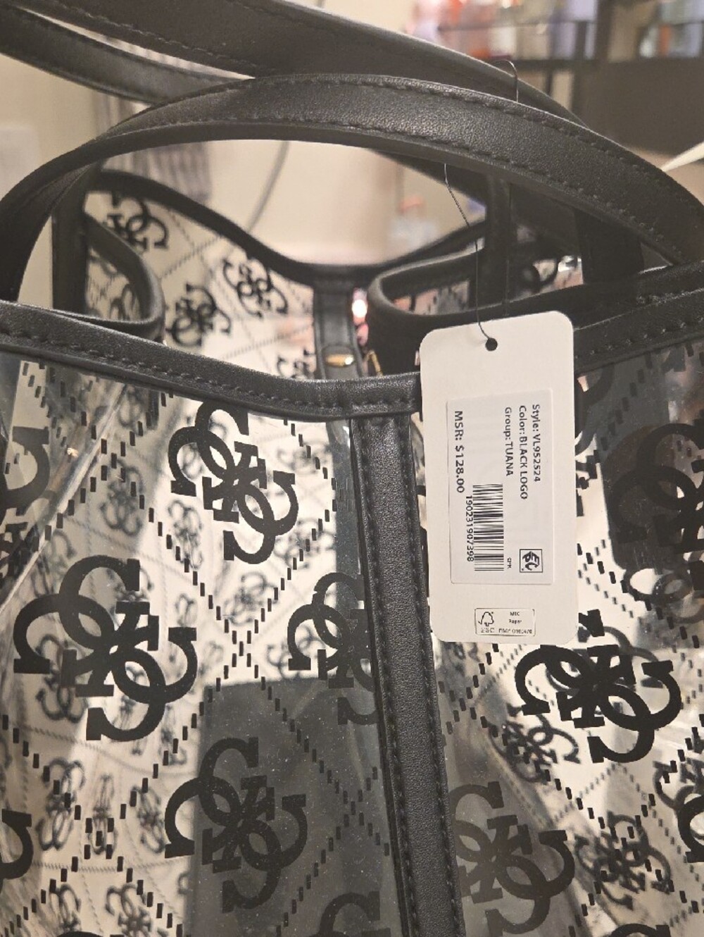 GUESS Clear Logo Tote with Black Trim - Picture 3 of 10